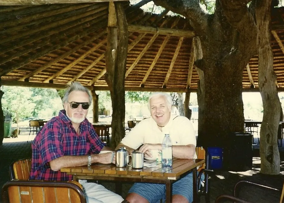 Steve Bach and Pastor Ron Kinnear, founder of Africa Missions, sharing coffee in Africa